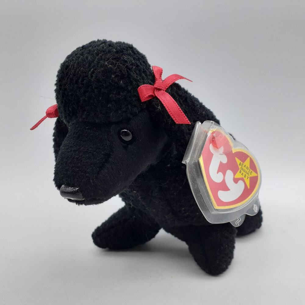 Vintage Ty Beanie Baby GiGi Poodle Dog Plush 8" 1997 Collectible with Tags Bow T